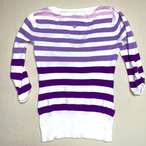 Justice Purple White Ombre Striped Shirt Girl 8 Lightweight Knit Top Button Down - Picture 2 of 8